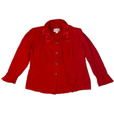 Michael Blake Red Scroll Taffeta Blouse Med - Made in USA Shoulder Pads Vintage