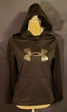 Big Girls Under Armour Fleece Big Logo Hoodie Youth Large Black logo Glitter NWT