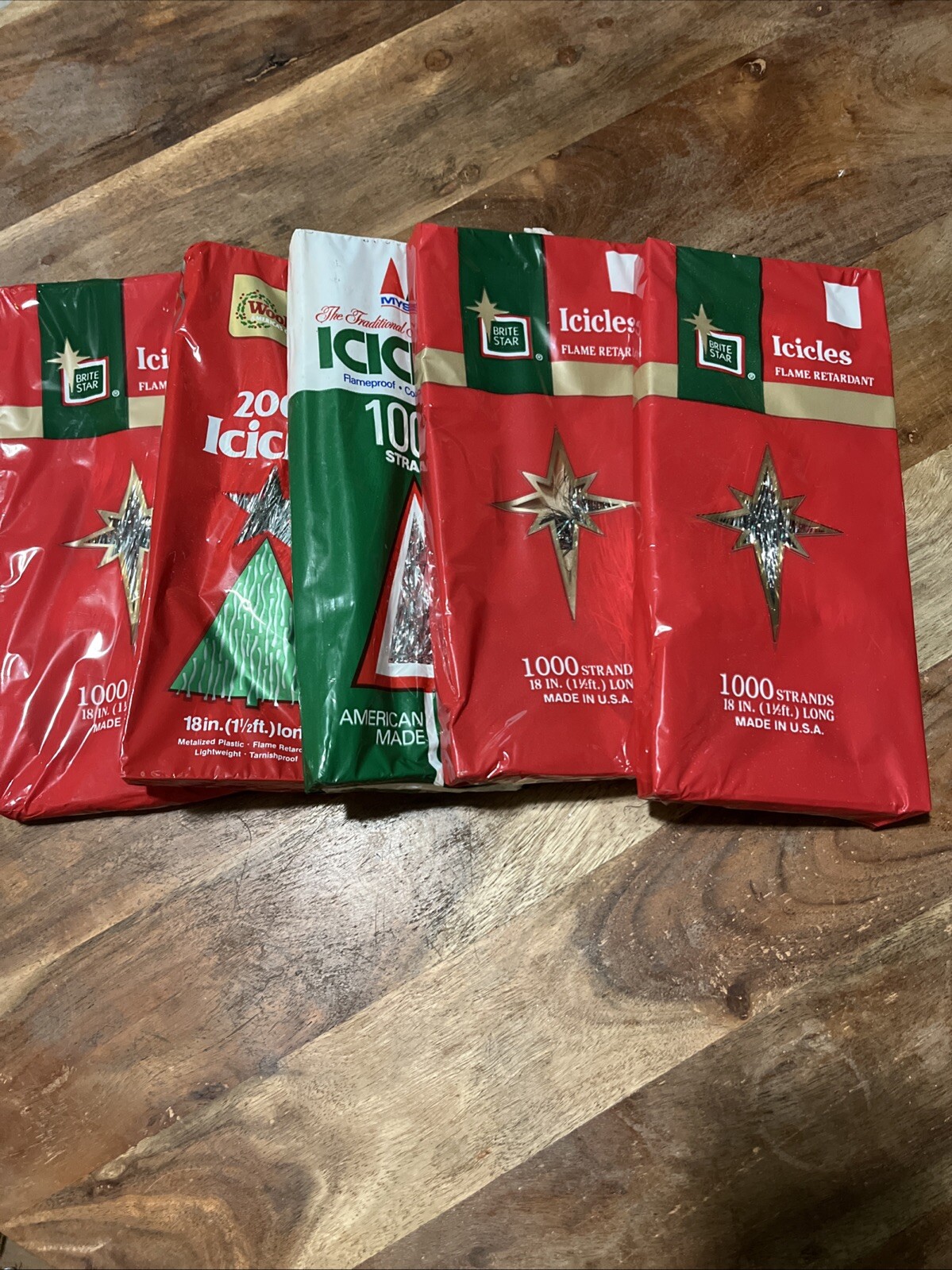 Lot Of 5 Sealed Christmas Tree Icicles Tinsel Silver Strands 18