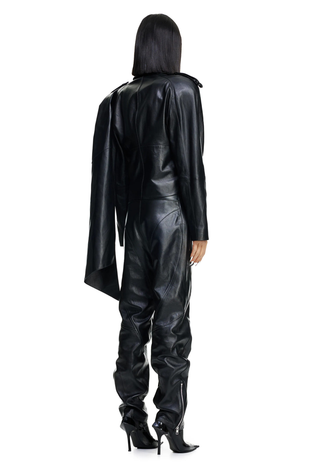 BNWT MUGLER H&M SCARF DETAIL LEATHER JACKET in BLACK sz M image 3