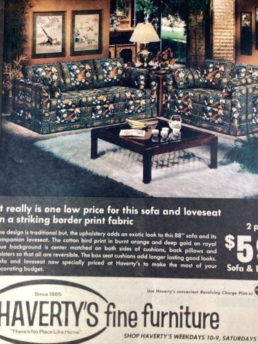Atlanta GA Print Article 1980 AJC Haverty Furniture Sofa Oriental Bird Orange - Afbeelding 1 van 4