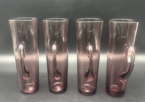 VTG CRANBERRY 8.5”Tall Slim Applied Handle Drinking Glasses Tumblers 24oz -4pc - Picture 2 of 6