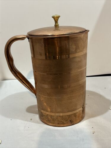 Pure Copper Smooth Water Jug Copper Pitcher for Ayurveda Health Benefit 7”x 4” T - Picture 1 of 11