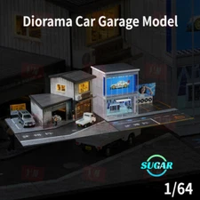 1/64 Diorama Car Garage Model City LED Lighting Street View Building Scene Gifts