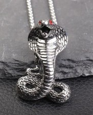 Snake Serpent Pendant Necklace Silver 35mm x 25mm Cobra Biker Goth Rocker 738