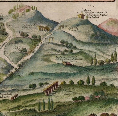 Ancient 1687 Early Antique Detailed Map Of Athens; Canvas Magnetic Wooden Hanger - Picture 10 of 16
