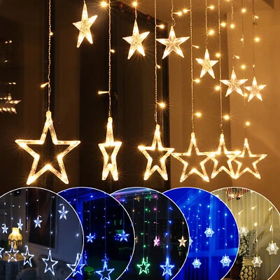 DECOR Xmas Snowflake Star Window Hanging Wall Fairy Light Christmas Curtain Lights