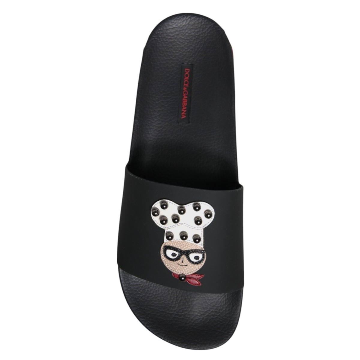 DOLCE & GABBANA Shoes Black Leather Slides Sandals Beachwear