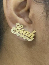 14k Gold Overlay Personalized Stud Name Earrings / heart tail/apair/sp