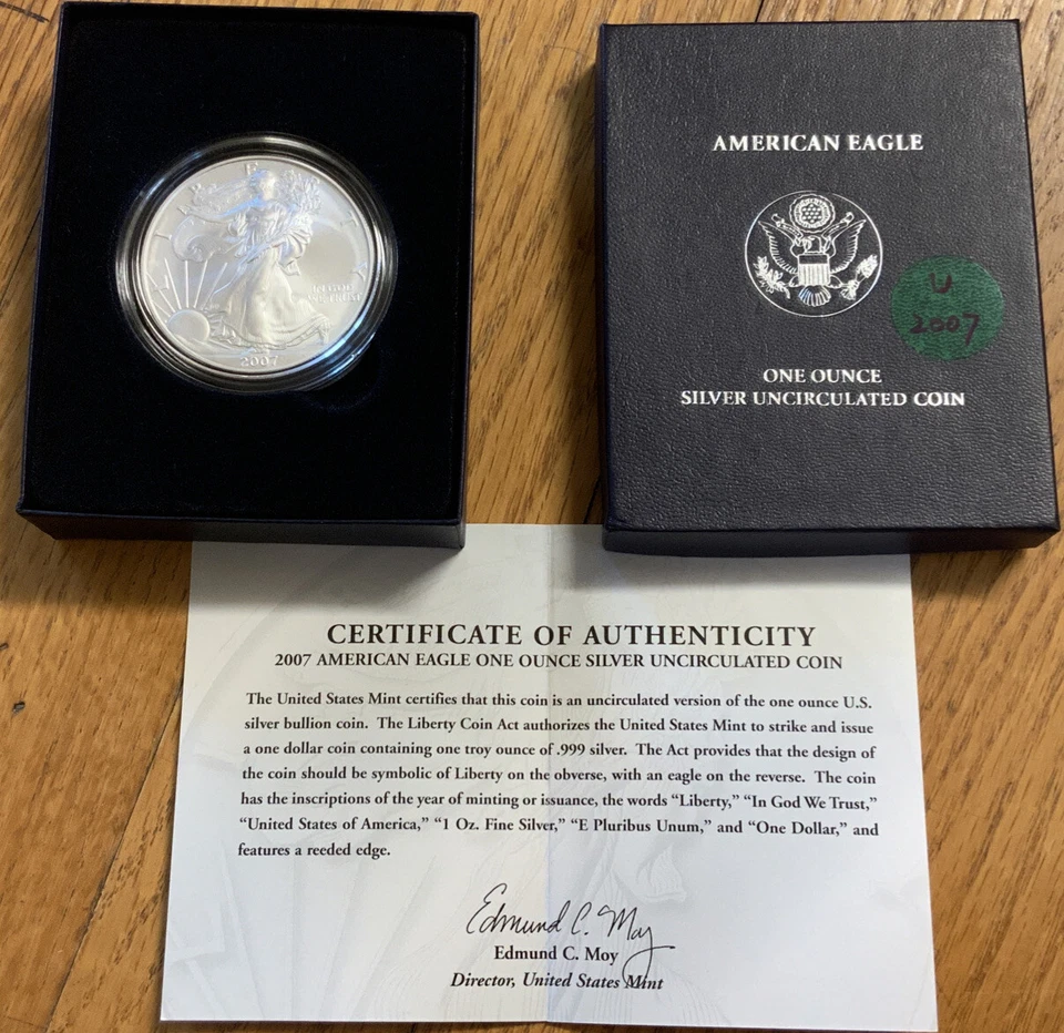 2007 W American Eagle One Ounce Silver Uncirculated with Box And COA USMINT Z7F - Image 2 of 4