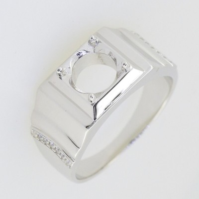 MTO Men's Sterling Silver Semi Mount Ring Setting Round RD 8x8mm Ring