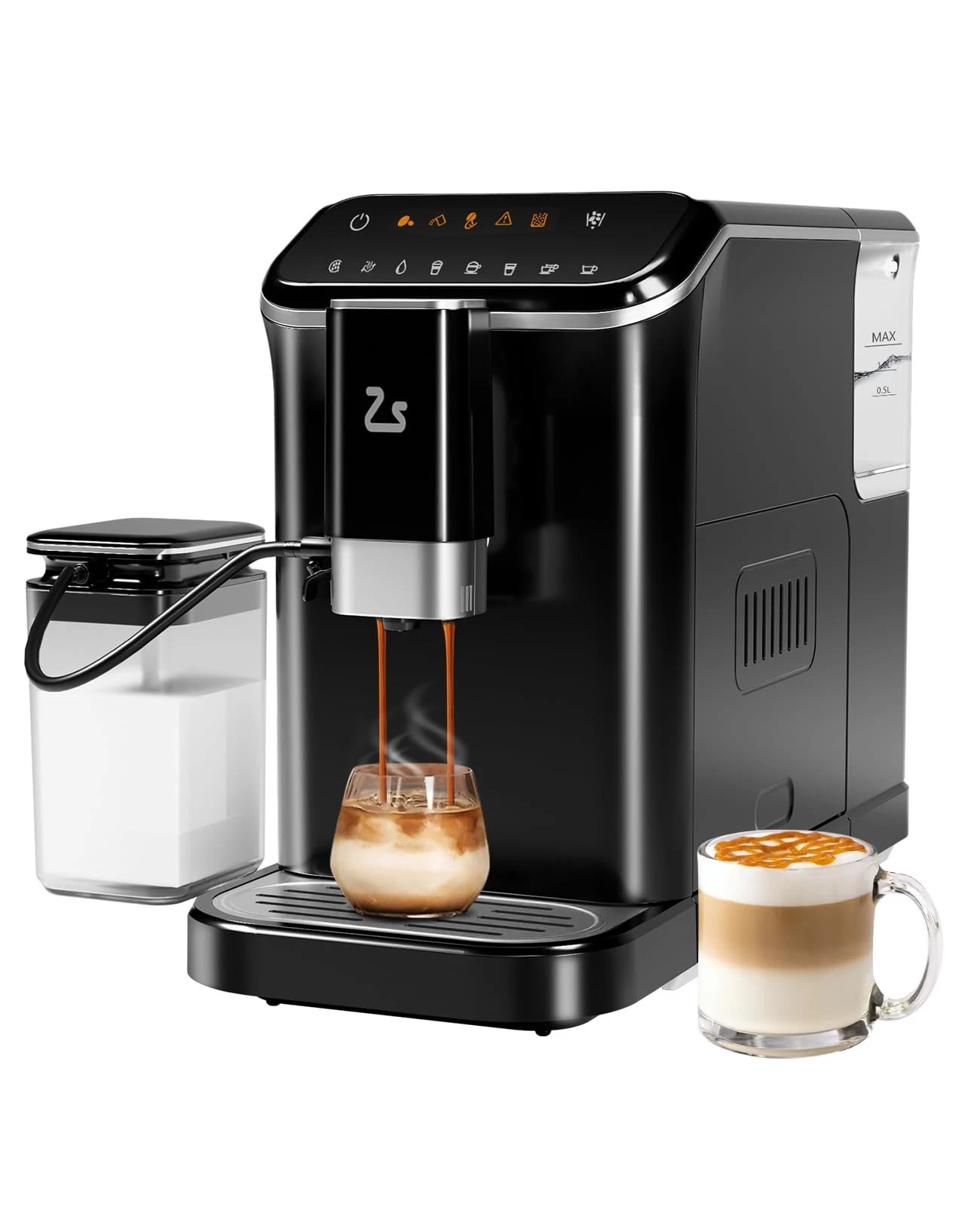 IDEALHOUSE Fully Automatic Espresso Machine with Built-In Grinder & Milk Frother