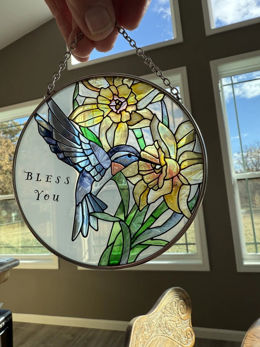 Joan Baker サンキャッチャー VTG Joan Baker Designs Birds Cardinal Oval Stained Glass Sun