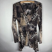 VTG Karen Kane Sz M Asymmetric Grunge Mini Dress Brown Long Sleeve Leopard Print