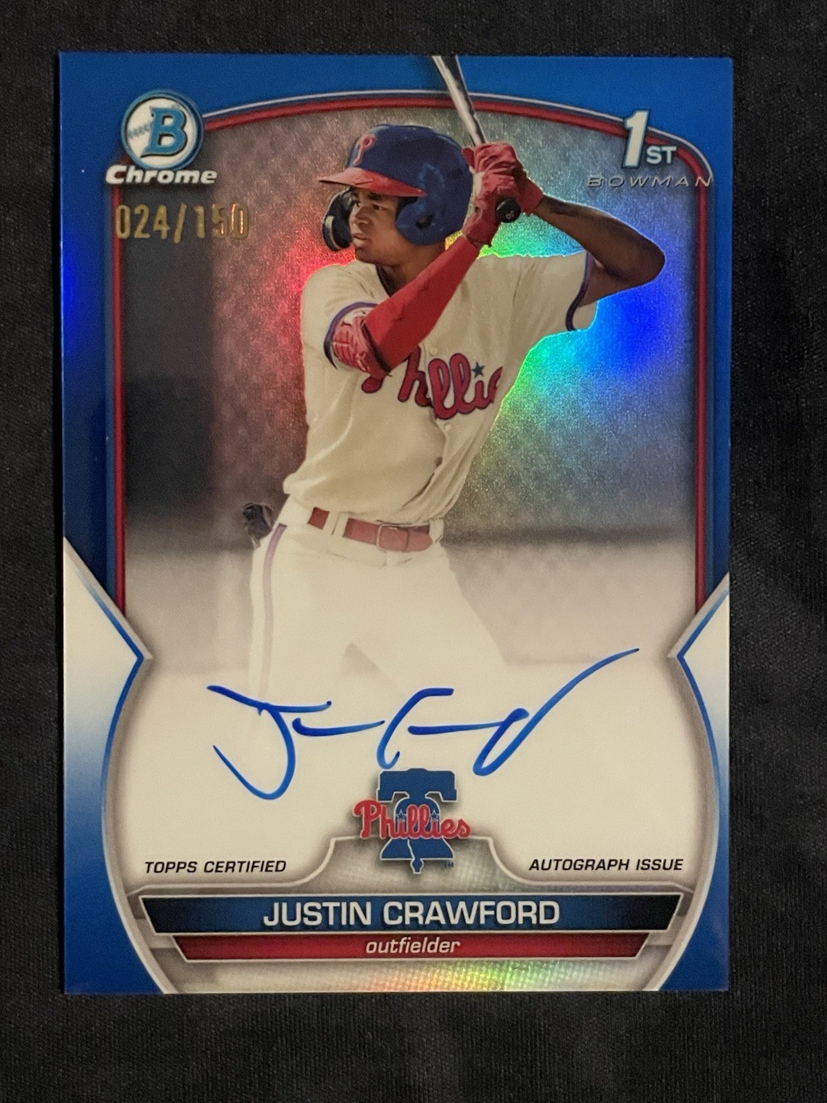 2023 Bowman Chrome 1st Justin Crawford #CPAJC Blue Refractor Auto #24/150