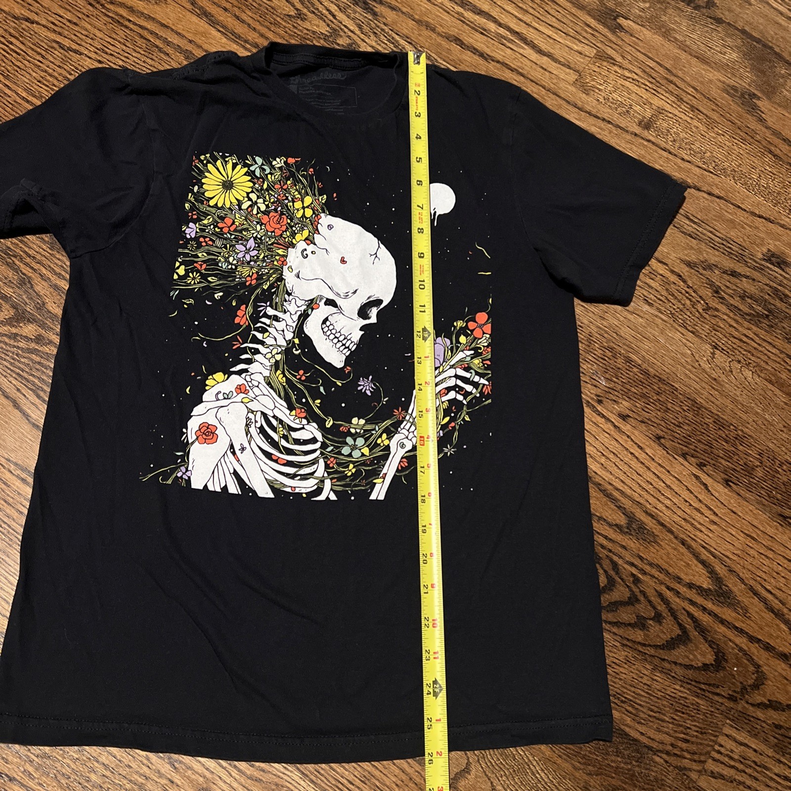 Threadless Shirt Medium Black Skeleton Floral Sho… - image 5