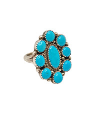 Handcrafted Southwestern Sterling Silver Blue Turquoise Cluster Ring, US Sz 10.5