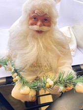 Vintage Sitting Santa in White Velvet w Gold Trim - 13  