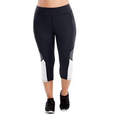 JUST MY SIZE Womens Active Blocked Capris, 1X, Black/Granite Heather/White