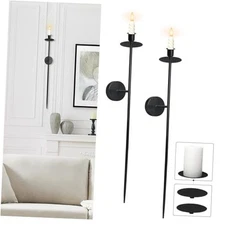 Black Wall Candle Sconces Holder Set of 2, Long Candles Black Smooth Rod 2pc