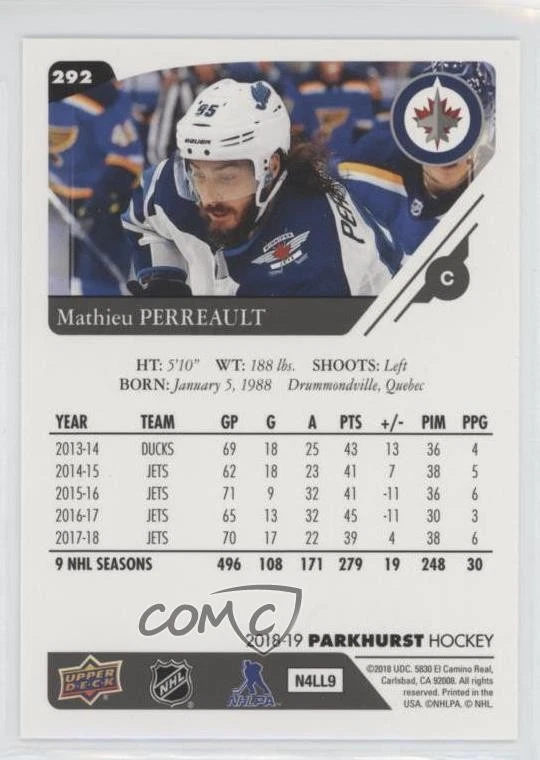 2018-19 Upper Deck Parkhurst Mathieu Perreault #292 - Image 2 of 2