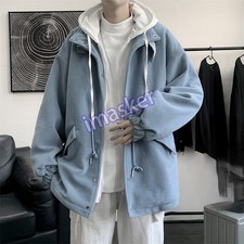 Men Fake Two Piece Hooded Coat Jacket Outerwear Streetwear Hip Hop Preppy Style