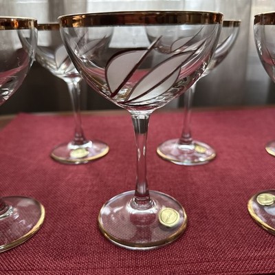 6 Rona Gala Champagnerschalen Kristall Goldrand Vintage Cocktail Martini Glas