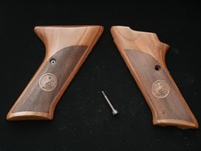 Custom Made Walnut Colt Woodsman .22 Grips Checkered Logo Custom Made Walnut Colt Woodsman .22 Grips Checkered Logo
