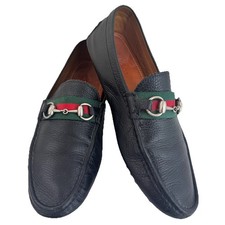 Gucci 322741 Black Leather Horsebit Web Driver Loafers Men’s 8.5