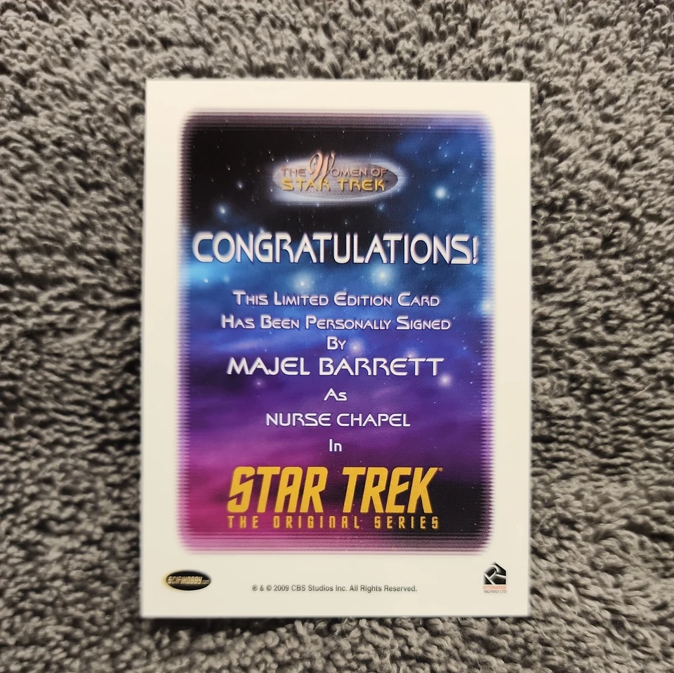 MUJERES DE STAR TREK ARTE E IMÁGENES MAJEL BARRETT COMO ENFERMERA CAPILLA AUTÓGRAFO d. 2008 Foto 2 de 2