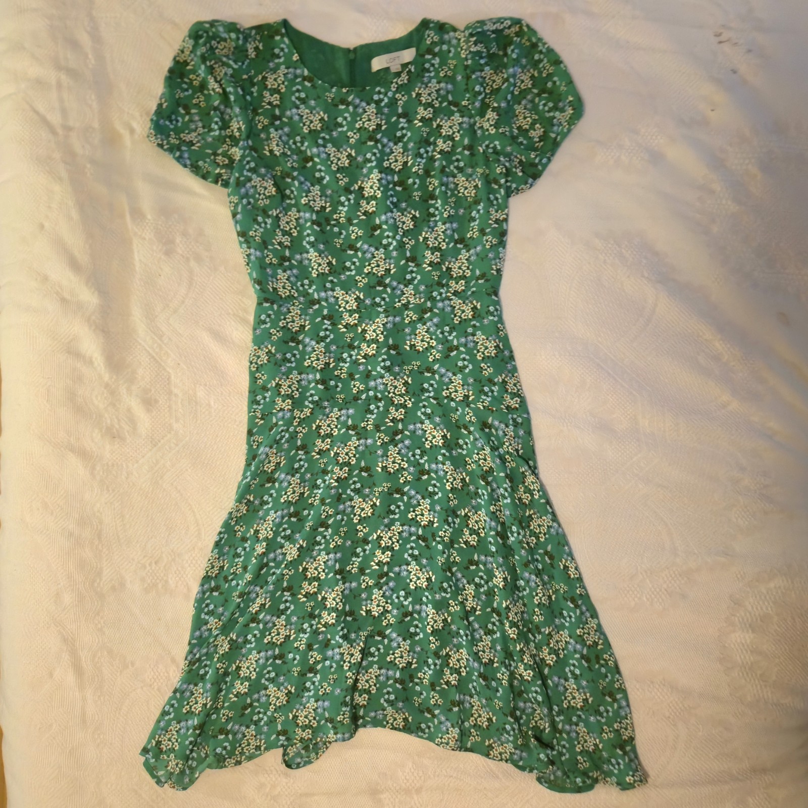 LOFT Green Floral Short-Sleeve Midi Lightweight Dress Summer Size 0