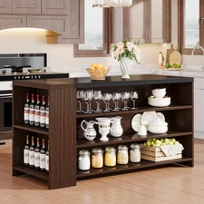 55-Inch Kitchen Island with Storage, 5-Tier Farmhouse Stationary Island Table