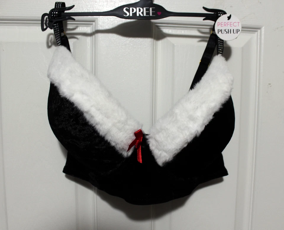 Sutiã e calcinha Spree Intimates feminino 2X plus veludo preto Papai Noel com aro - Imagem 3 de 4