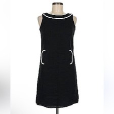 LOFT Black Sheath Mini Dress Bib Collar Preppy Front Pockets Lined - Size 14P