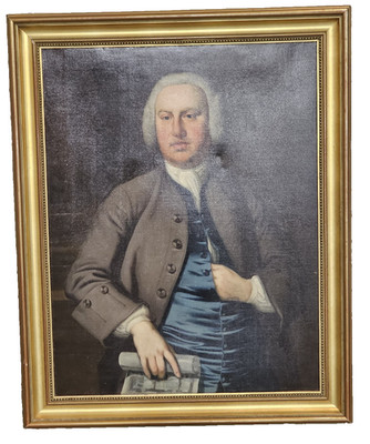18th C Early Anglo- American Colonial Gentleman Portrait Oil Painting on Canvas