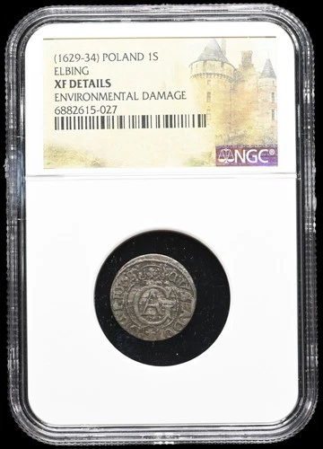 POLAND, Elbing. Gustavus Adolphus, 1629-34, Billon Solidus, NGC XF Details