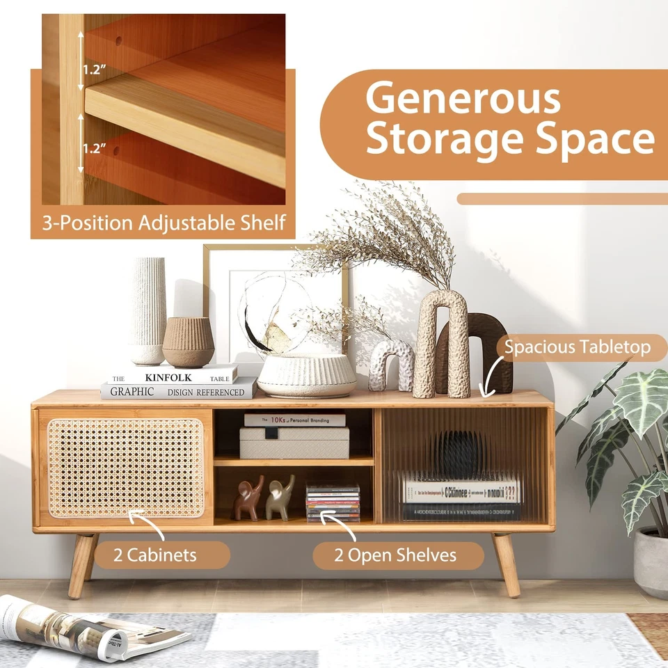 Rustic TV Stand for TVs up to 55", Bamboo Console Table with 3-Position Adjus... - Image 4 of 4