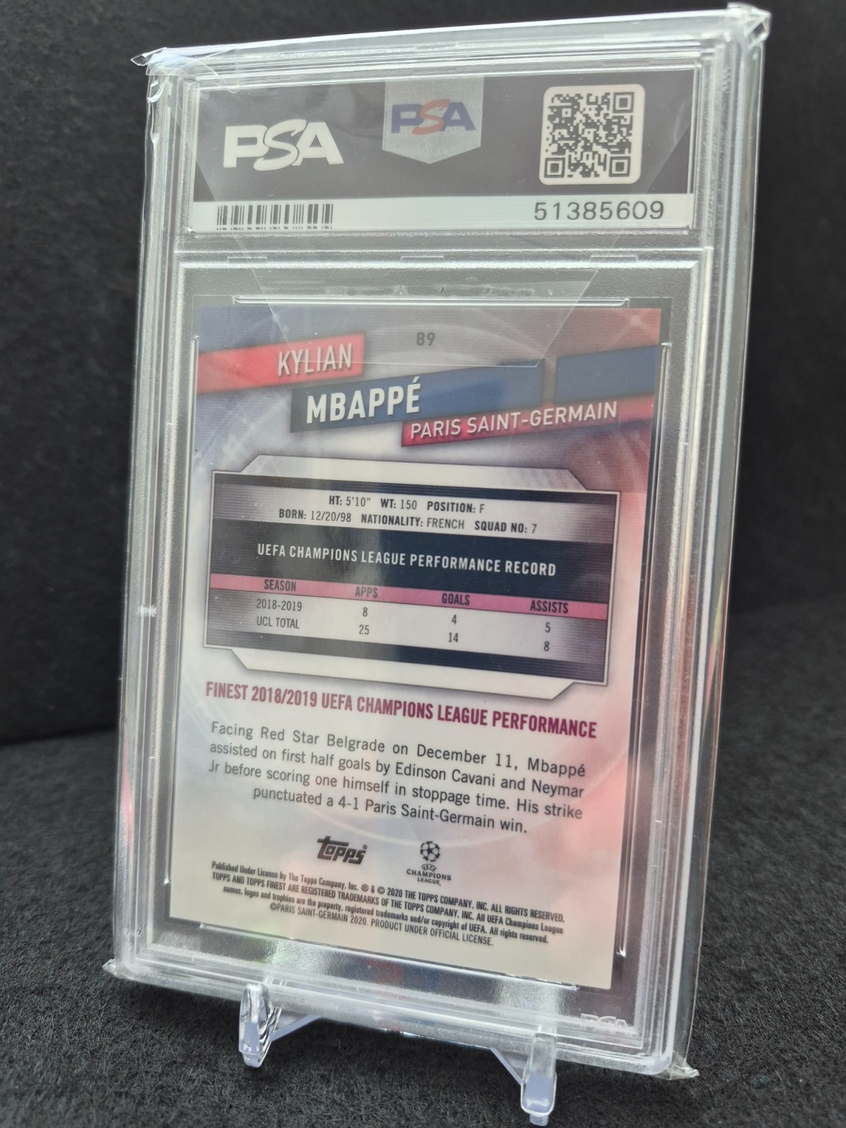 2019 Topps Finest UCL Kylian Mbappe Blue Refractor /122/150 view 2