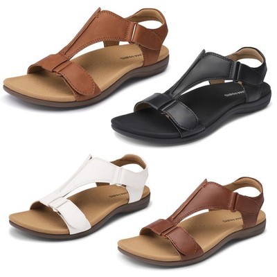 Women Arch Support T-Strap Orthopedic Flat Sandals Summer Beach Walking Sandals