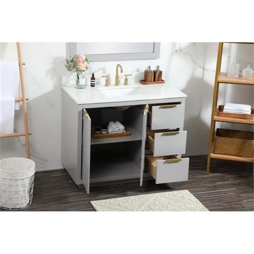 Elegant Decor Blake 42" MDF Single Bathroom Vanity with Backsplash in Gray - Picture 8 of 8