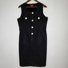 OSCAR de la Renta Dress Womens 14 Black Pinstripe Sleeveless Sheath Mob Wife