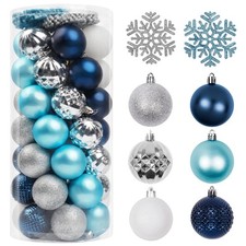 Christmas Tree Decorations Ornament Set, 60ct 2.36 Inches Navy Blue Silver Sh...