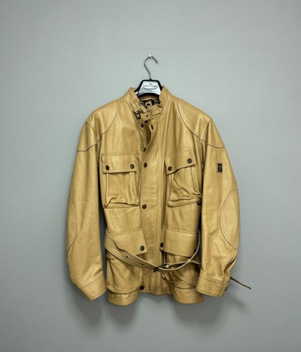 Vintage Belstaff Panther Trialmaster Leather Jacket Belted Beige Size M