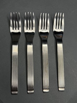4 Salad Forks Lot Satin THEBE Dansk GC China Ribbed Stainless Steel Flatware VGX