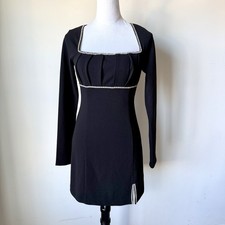 Lulu's Elegant Black Long Sleeve Dress with Rhinestone Detailing—SZ. Small 
