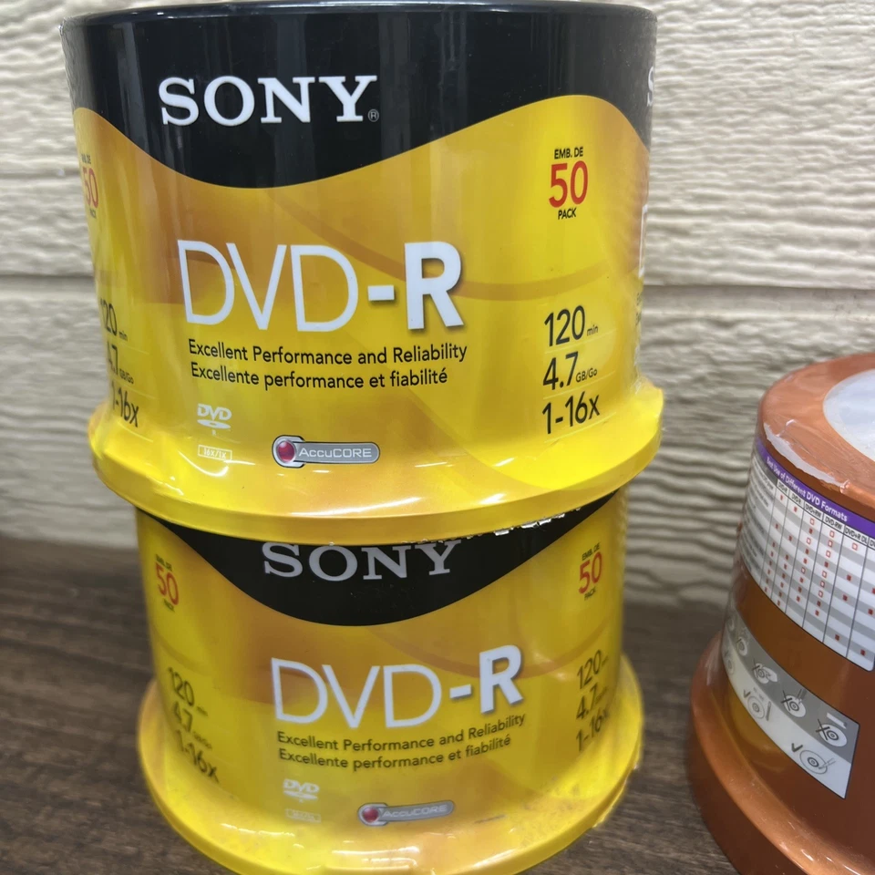 2 Qty Sony DVD-R 50 Pack 4.7 GB 120 Min Blank Media Disc 1x-16x 1qty Memorex - Image 3 of 4