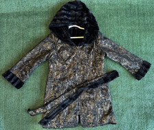 IMAN Black  Gold Reversible Faux Fur Hooded Coat Women's Size L 