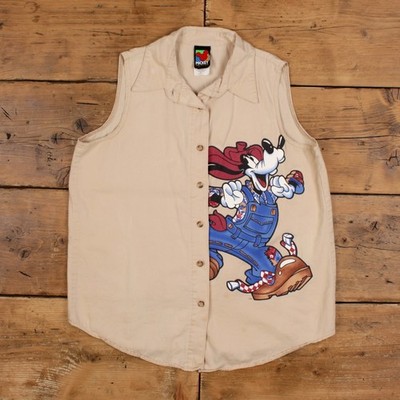 Vintage Mickey Unlimited Button Shirt M Damen 90er Baumwolle Goofy Beige