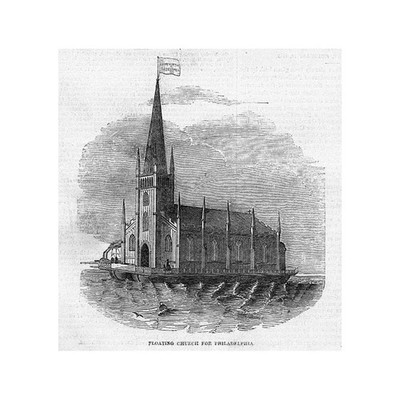 Schwimmende Kirche für Philadelphia - antiker Druck 1849