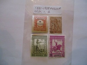 Four 1921-1938 Angola Postage Stamps - (2)50, 1, 2, Denomination